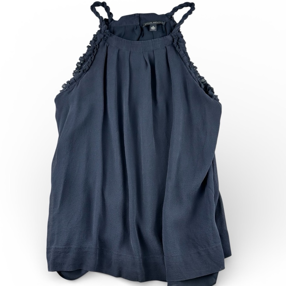 Banana Republic Navy Blue Halter Twisted Ruffle Summer Blouse Top Sz 8